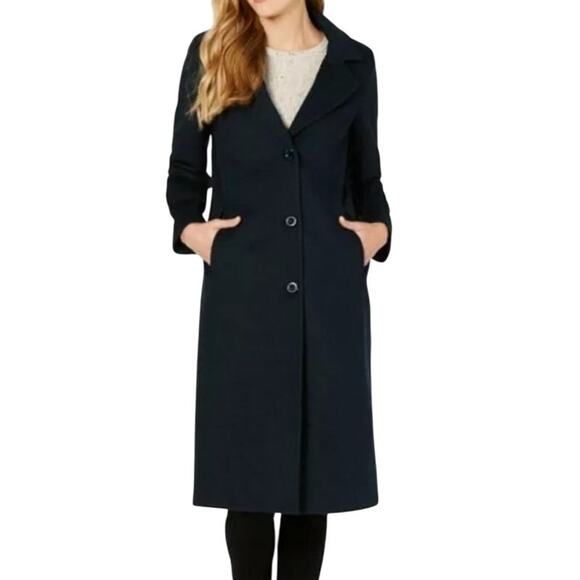 Jones New York Coat Navy Wool Blend Long Overcoat Size 6 NWT MSRP $400 - Picture 1 of 16